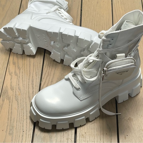 Prada Monolith Mini Bag Lug Sole Combat Boot SZ 9 US Mens Logo Pouch Ankle Black - Picture 11 of 14